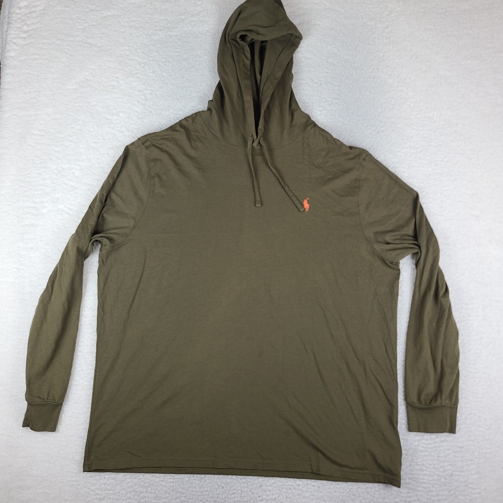 Polo Ralph Lauren Hoodie Mens 2XL XXL Tan Brown 100% Cotton Lightweight *